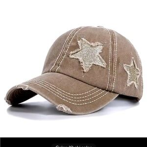 Tan Distressed High Pony Cap